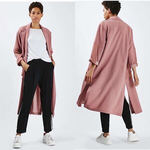 Topshop-maxi Crepe Duster Rose Pink Coat
